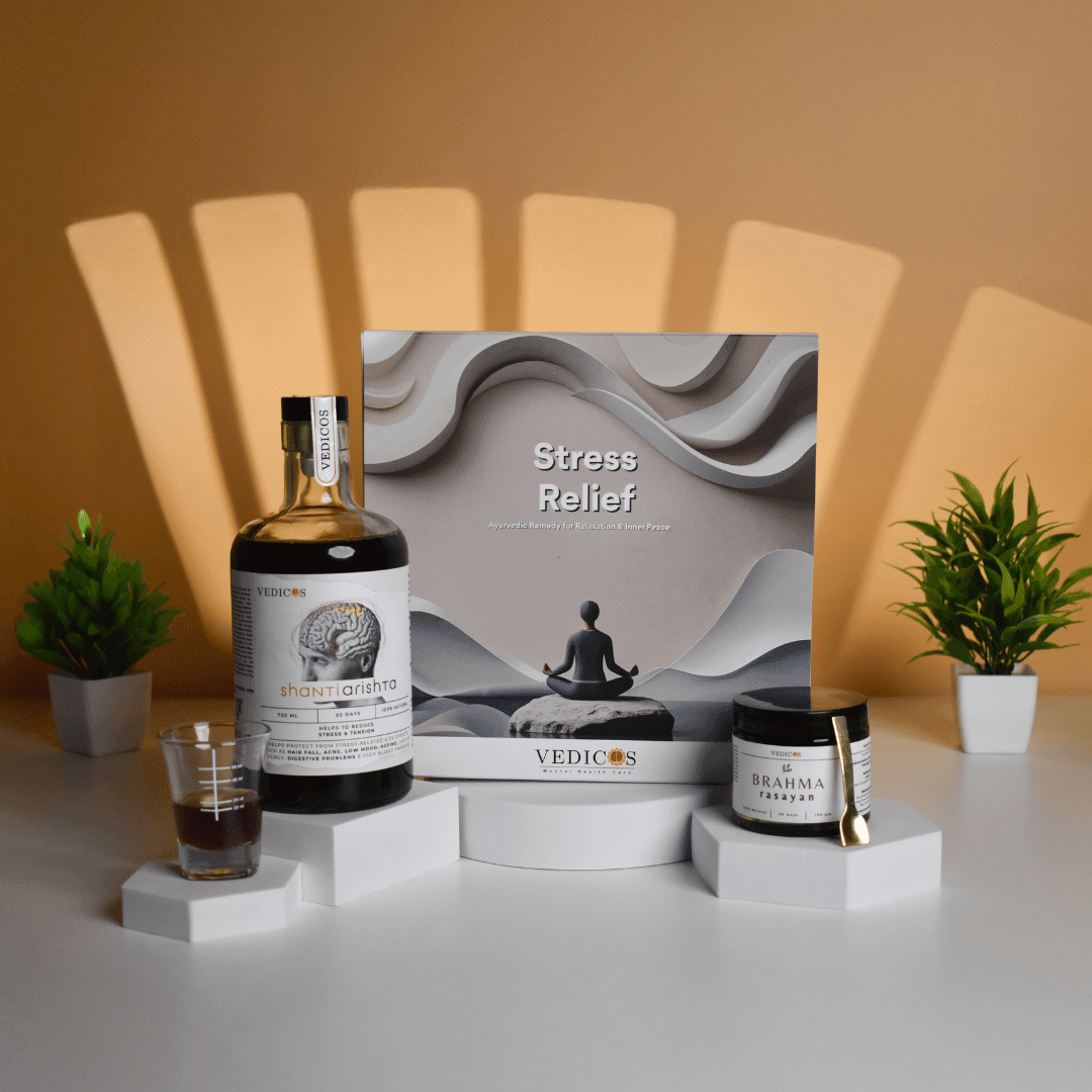 Stress Relief Pack | Ayurvedic Medicine + CBT therapy - for Overthinking & Mental Calm - Vedicos